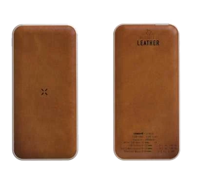 Calvero 10000mAh Recycled Leather Wireless Power Bank – Tan power bank front and rear