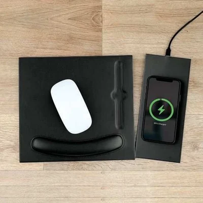 Dexvero Mousepad with Detachable 10W Wireless Charger – Black detachable charging mouse mat top view
