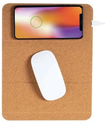 Cortavo Cork Mousepad with 15W Wireless Charger – Natural cork charging mouse mat with phone and mouse