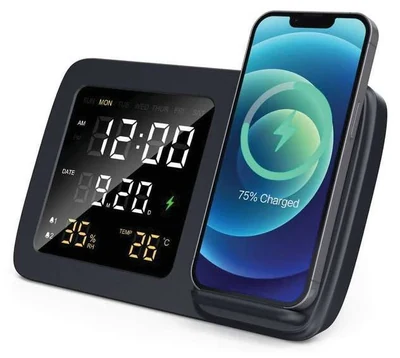 Arrivo Wireless Charging Alarm Clock, alarm clock charging a phone