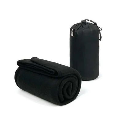 Lioren Fleece Travel Blanket with RPET Pouch, rolled fleece blanket with pouch