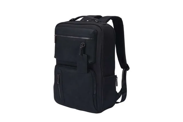 SKROSS Davos Luxe Laptop Backpack, Black laptop backpack, front three-quarter view