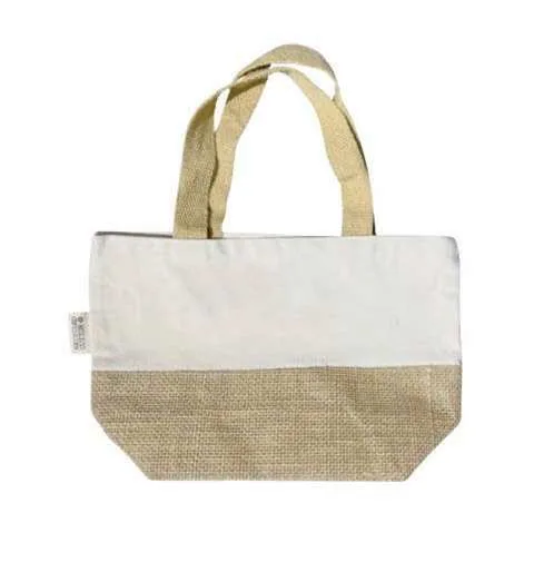 Serava Recycled Canvas and Jute Gift Tote, Natural canvas and jute gift tote with short handles