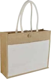 Cevessa Jute Tote with Canvas Pocket, Jute tote with natural canvas front pocket