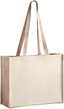 Luvessa Canvas-Panel Jute Tote, Natural canvas-front shopping tote with long handles