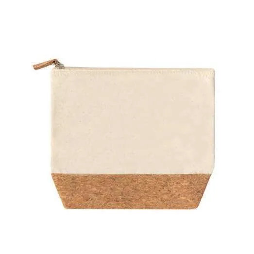 Corlen Cotton and Cork Zipper Pouch, Natural cotton and cork zipper pouch