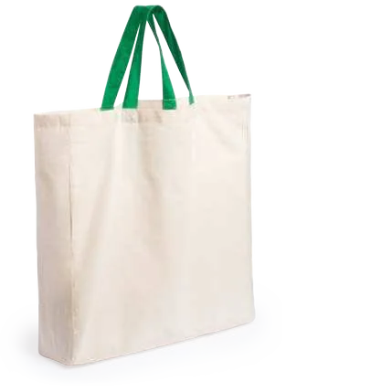 Torlen 145gsm Cotton Tote Bag, Natural cotton tote bag with green handles