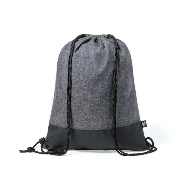 Roflen Two-Tone Drawstring Bag, Grey and black drawstring bag