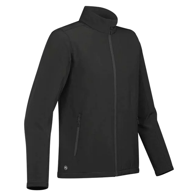 STORMTECH Men's Orbiter Softshell Jacket, Men’s black softshell jacket, three-quarter view