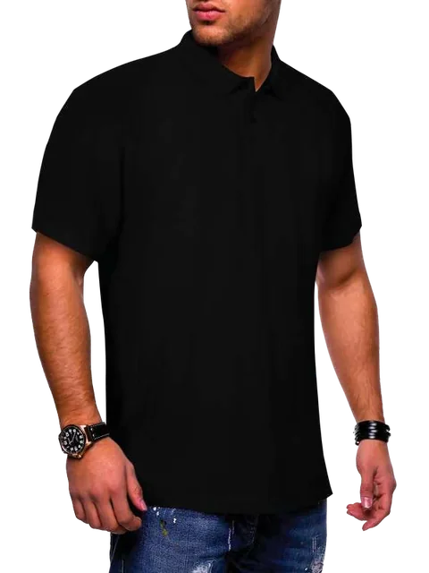 Shield 170 GSM Polyester Polo Shirt, Black executive polo worn from the front