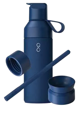 Ocean Bottle 3-in-1 500ml Gift Set, Ocean blue bottle with three interchangeable lid components and straw