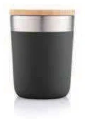 Hans Larsen Bramven Mug with Bamboo Lid, Black recycled steel mug with bamboo lid