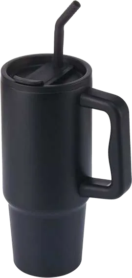 Hans Larsen Harven 900ml Straw Tumbler, Black handled tumbler with reusable straw