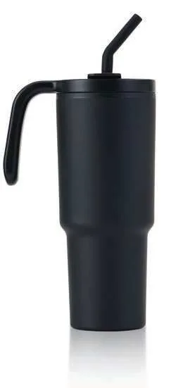 Hans Larsen Orlen 360 900ml Straw Tumbler, Black handled tumbler with straw