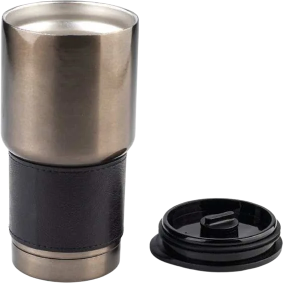 Hans Larsen Rovik 530ml PU-Sleeve Tumbler, Black sleeve tumbler with lid removed