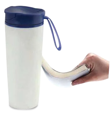 Hans Larsen Elarin 470ml Suction-Base Mug, White and blue anti-fall mug demonstrated by hand