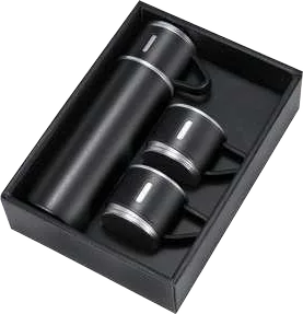 Saffryn 500ml Flask and Two-Cup Gift Set, Black flask and two cups in gift box