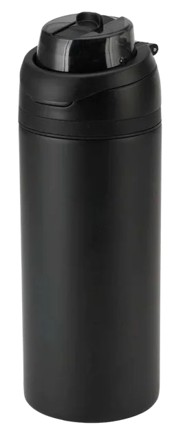 Hans Larsen Aerlyn Dual-Lid Steel Bottle, Black bottle with dual-function lid