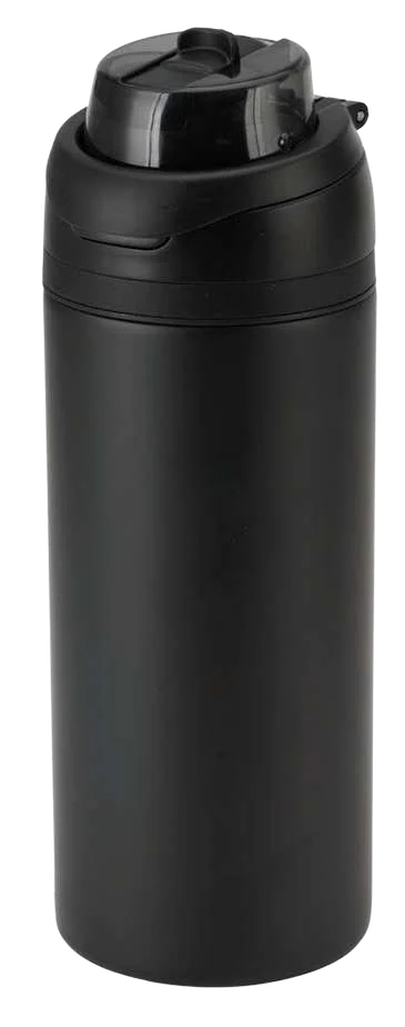 Hans Larsen Aerlyn Dual-Lid Steel Bottle, Black bottle with dual-function lid