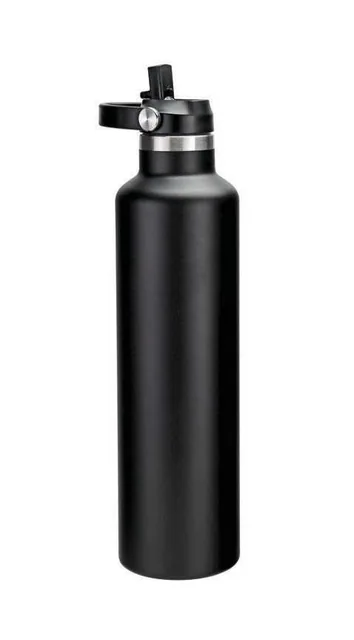 Hans Larsen Stravik 1L Straw Bottle, Black vacuum bottle with flip straw lid