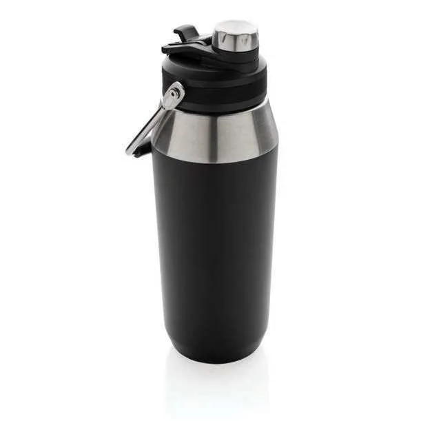 Hans Larsen Duvren 1L Dual-Lid Bottle, Black bottle with dual lid and carry handle