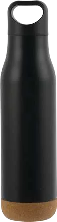 Giftology Corken 500ml Cork-Base Bottle, Black bottle with carrying loop and cork base