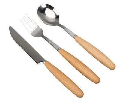 Folvia SS304 Cutlery Set with Pouch, Three stainless steel utensils with wood-look handles