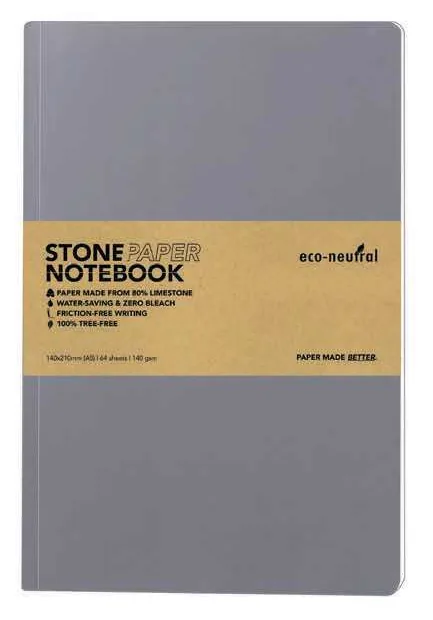 eco-neutral Lithen Stone Paper Notebook, Grey stone-paper notebook with sleeve