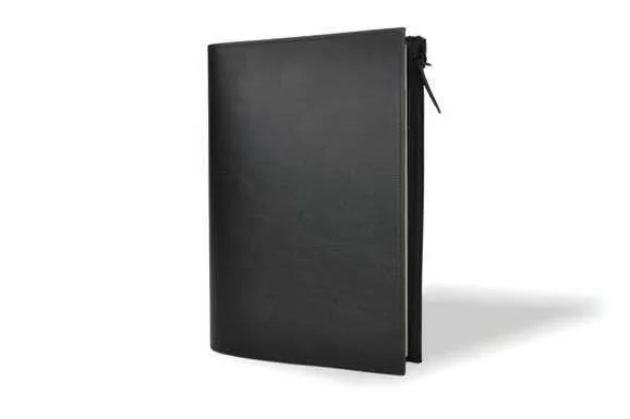 Santhome Rejura A5 Notebook with Reusable PU Jacket, Black notebook jacket, angled view