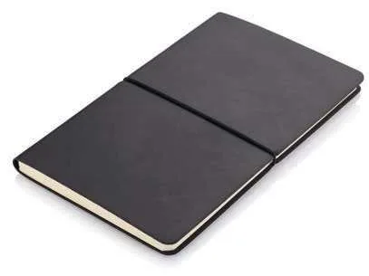 Santhome Learvo A5 Bonded Leather Notebook, Black recycled bonded-leather notebook, angled view