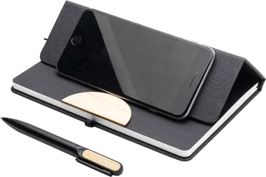 eco-neutral Foldaro Phone-Stand Notebook and Pen Set, Notebook phone stand with pen