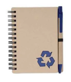 eco-neutral Kravelle A6 Notepad & Pen Set, Navy-accent A6 kraft notepad and pen
