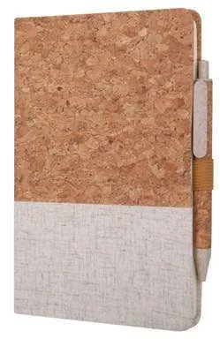 eco-neutral Corvessa Cork Notebook & Pen Set, White cork and linen notebook with pen