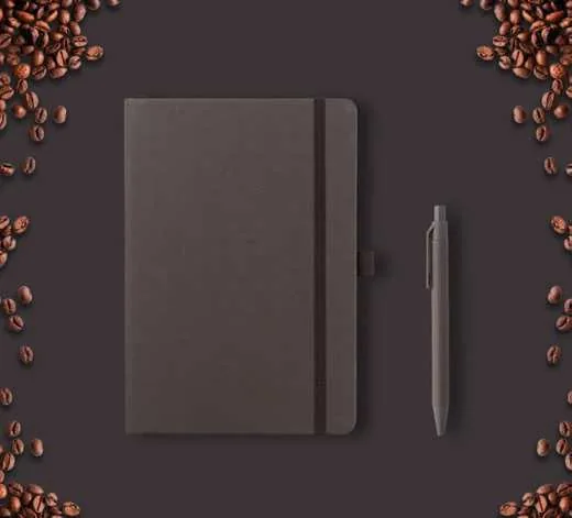 eco-neutral Agrivelle A5 Notebook & Pen Set, Coffee-paper notebook and pen set