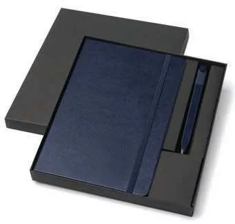 Moleskine Classic Large Notebook & Go Pen Set, Navy blue notebook and Go Pen in gift box