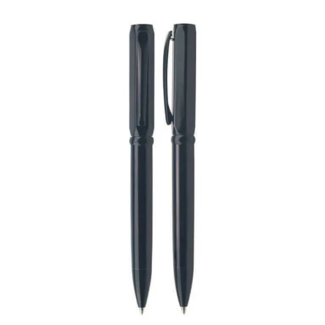 Livaro Shiny Metal Ballpoint Pen, Black pen in front and rear views