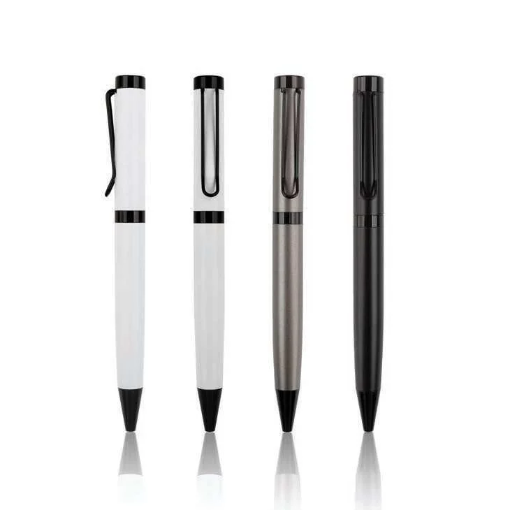 Dovello Logo Pen, White, grey and black pen angles