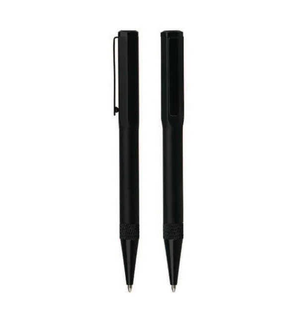 Metvaro Aluminium & Copper Blue-Ink Pen, Black pen, front and rear views