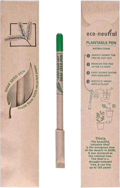 eco-neutral Nesoro Paper Pen & Envelope, Ghaf seed pen with envelope front and rear