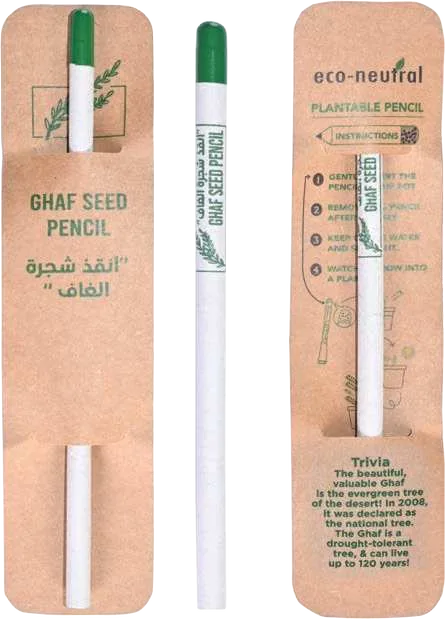 eco-neutral Nesora Paper Pencil & Sleeve, Ghaf seed pencil with sleeve front and rear