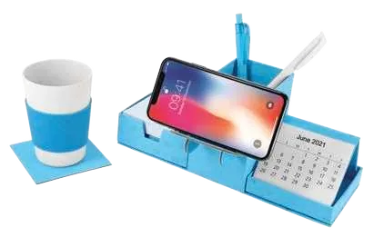 eco-neutral Kalvero Folding Desk Organiser, Blue desk organiser unfolded