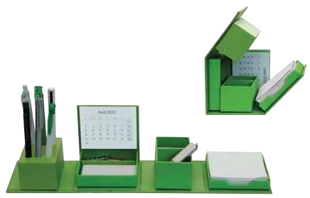 eco-neutral Vernello Expanding Desk Organiser, Green organiser expanded and boxed