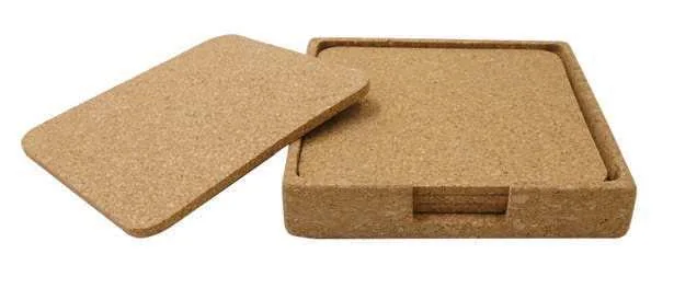 Corvara Cork Coaster Set with Stand, Four cork coasters with holder
