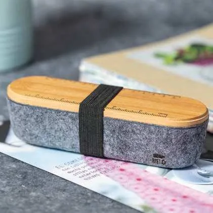 Veldcase Felt Pencil Box with Bamboo Lid, Felt stationery case with bamboo lid
