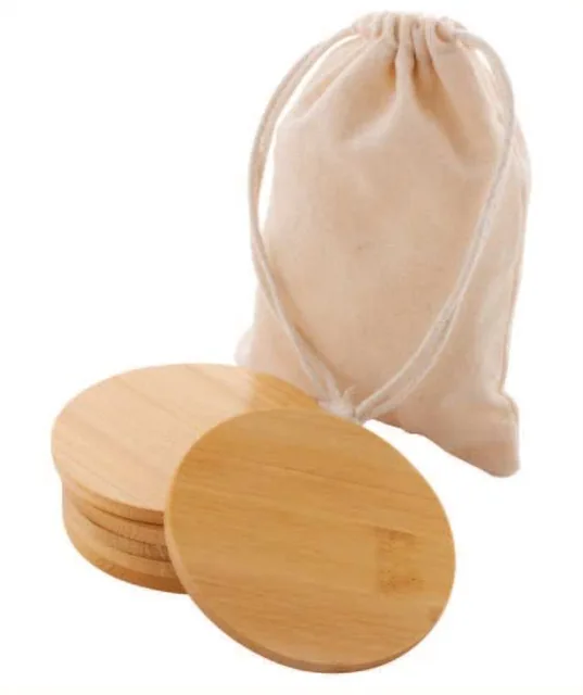 Cirbelle Bamboo Coaster Set with Cotton Pouch, Six bamboo coasters with cotton pouch