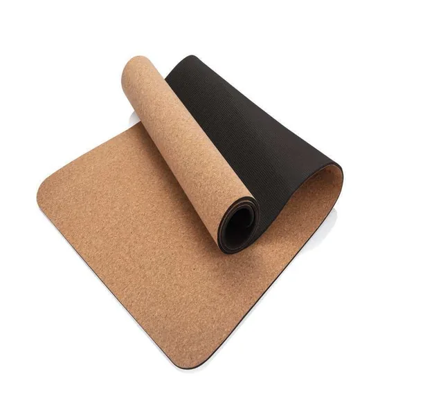 Corkora Yoga Mat with Carry Bag, Cork yoga mat partially unrolled