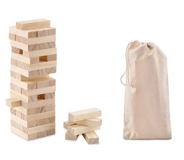 Blockryn Wooden Tower Game with Pouch, Wooden block tower with cotton pouch