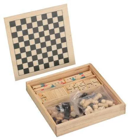 Playden Quad Four-in-One Wooden Games Box, Four-game wooden box open