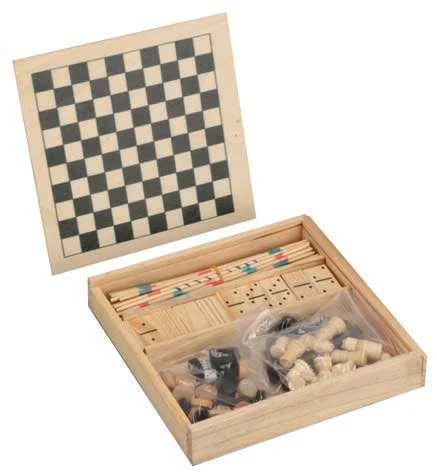 Playden Quad Four-in-One Wooden Games Box, Four-game wooden box open
