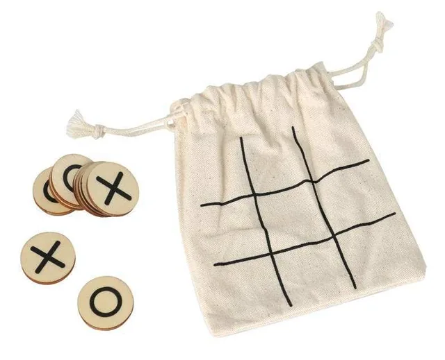 Gridora Wooden Tic-Tac-Toe Game with Pouch, Wooden tic-tac-toe pieces with cotton pouch